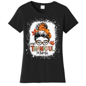 One Thankful Mama Messy Bun Mom Fall Autumn Thanksgiving Women's T-Shirt