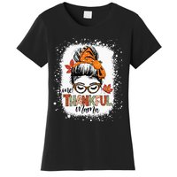 One Thankful Mama Messy Bun Mom Fall Autumn Thanksgiving Women's T-Shirt