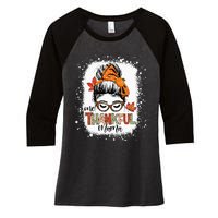 One Thankful Mama Messy Bun Mom Fall Autumn Thanksgiving Women's Tri-Blend 3/4-Sleeve Raglan Shirt