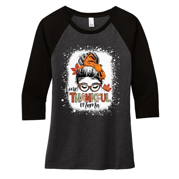 One Thankful Mama Messy Bun Mom Fall Autumn Thanksgiving Women's Tri-Blend 3/4-Sleeve Raglan Shirt