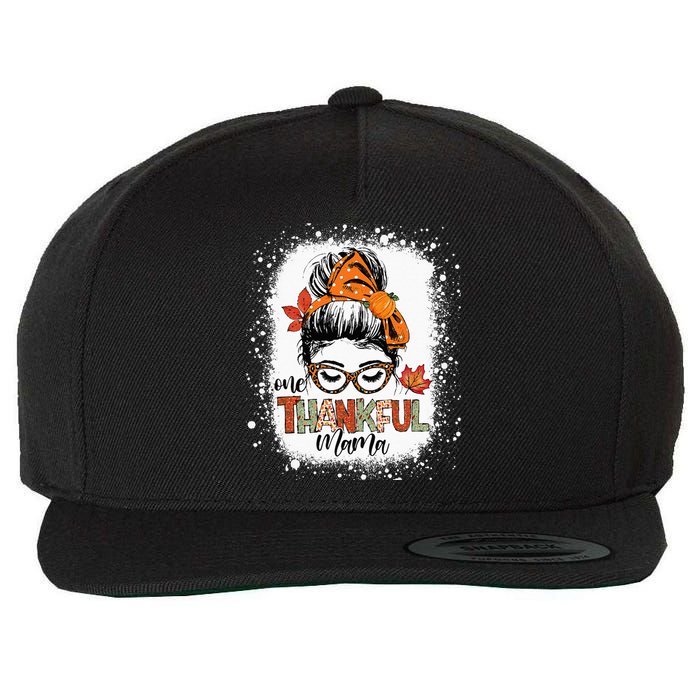 One Thankful Mama Messy Bun Mom Fall Autumn Thanksgiving Wool Snapback Cap