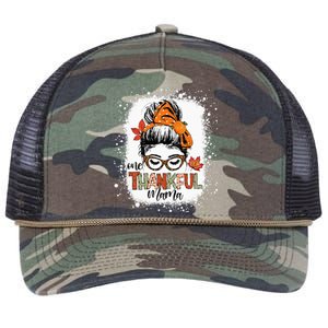 One Thankful Mama Messy Bun Mom Fall Autumn Thanksgiving Retro Rope Trucker Hat Cap