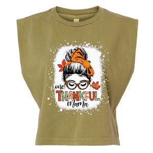 One Thankful Mama Messy Bun Mom Fall Autumn Thanksgiving Garment-Dyed Women's Muscle Tee