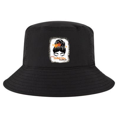 One Thankful Mama Bleached Messy Bun Fall Cute Thanksgiving Gift Cool Comfort Performance Bucket Hat