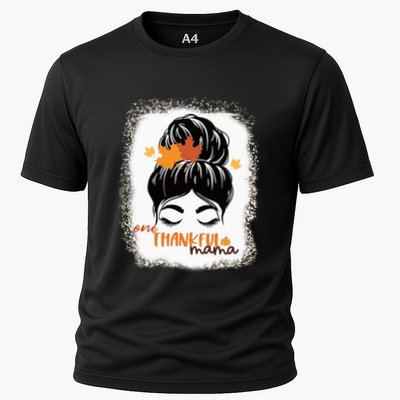 One Thankful Mama Bleached Messy Bun Fall Cute Thanksgiving Gift Performance Shirt