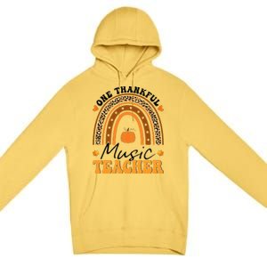 One Thankful Music Teacher Thanksgiving Rainbow Leopard Fall Premium Pullover Hoodie