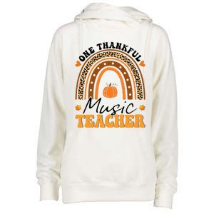 One Thankful Music Teacher Thanksgiving Rainbow Leopard Fall Womens Funnel Neck Pullover Hood