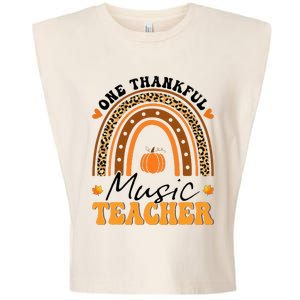 One Thankful Music Teacher Thanksgiving Rainbow Leopard Fall Garment-Dyed Women's Muscle Tee