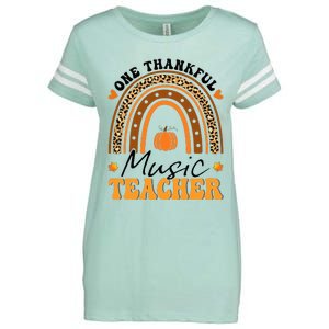 One Thankful Music Teacher Thanksgiving Rainbow Leopard Fall Enza Ladies Jersey Football T-Shirt