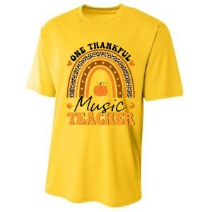 One Thankful Music Teacher Thanksgiving Rainbow Leopard Fall Performance Sprint T-Shirt