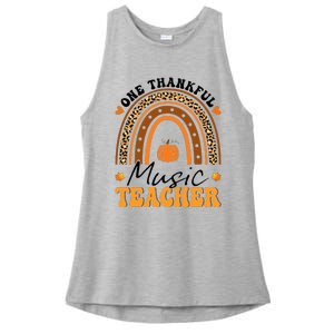 One Thankful Music Teacher Thanksgiving Rainbow Leopard Fall Ladies PosiCharge Tri-Blend Wicking Tank