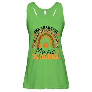 One Thankful Music Teacher Thanksgiving Rainbow Leopard Fall Ladies Essential Flowy Tank