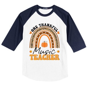 One Thankful Music Teacher Thanksgiving Rainbow Leopard Fall Baseball Sleeve Shirt