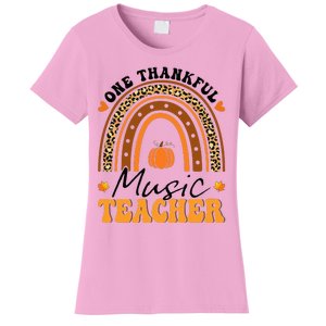 One Thankful Music Teacher Thanksgiving Rainbow Leopard Fall Women's T-Shirt