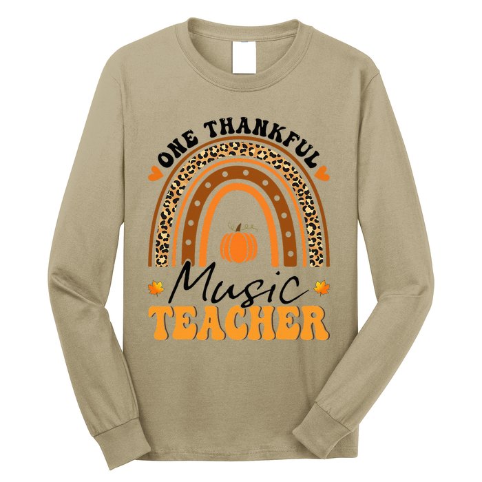 One Thankful Music Teacher Thanksgiving Rainbow Leopard Fall Long Sleeve Shirt