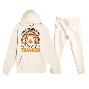 One Thankful Music Teacher Thanksgiving Rainbow Leopard Fall Premium Hooded Sweatsuit Set