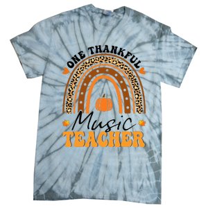 One Thankful Music Teacher Thanksgiving Rainbow Leopard Fall Tie-Dye T-Shirt