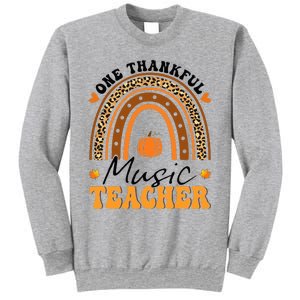 One Thankful Music Teacher Thanksgiving Rainbow Leopard Fall Sweatshirt