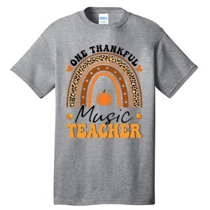 One Thankful Music Teacher Thanksgiving Rainbow Leopard Fall Tall T-Shirt