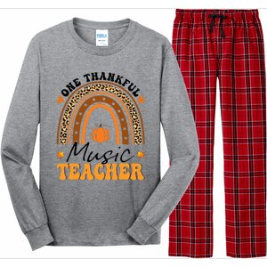 One Thankful Music Teacher Thanksgiving Rainbow Leopard Fall Long Sleeve Pajama Set