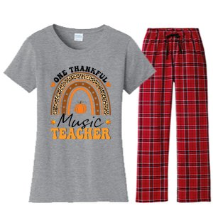 One Thankful Music Teacher Thanksgiving Rainbow Leopard Fall Women's Flannel Pajama Set