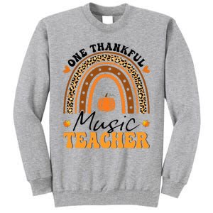 One Thankful Music Teacher Thanksgiving Rainbow Leopard Fall Tall Sweatshirt