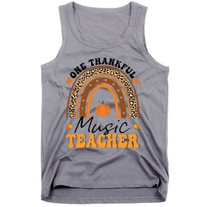 One Thankful Music Teacher Thanksgiving Rainbow Leopard Fall Tank Top