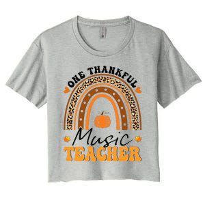 One Thankful Music Teacher Thanksgiving Rainbow Leopard Fall Women's Crop Top Tee