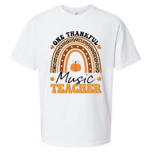 One Thankful Music Teacher Thanksgiving Rainbow Leopard Fall Sueded Cloud Jersey T-Shirt