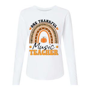 One Thankful Music Teacher Thanksgiving Rainbow Leopard Fall Womens Cotton Relaxed Long Sleeve T-Shirt