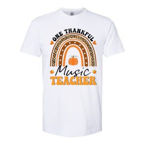 One Thankful Music Teacher Thanksgiving Rainbow Leopard Fall Softstyle CVC T-Shirt