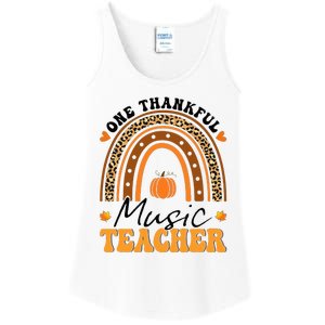 One Thankful Music Teacher Thanksgiving Rainbow Leopard Fall Ladies Essential Tank