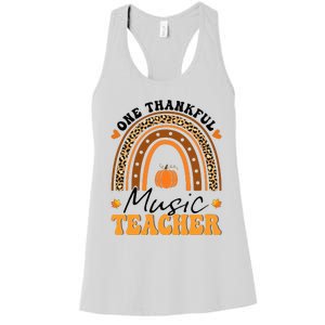 One Thankful Music Teacher Thanksgiving Rainbow Leopard Fall Women's Racerback Tank