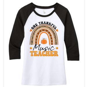 One Thankful Music Teacher Thanksgiving Rainbow Leopard Fall Women's Tri-Blend 3/4-Sleeve Raglan Shirt