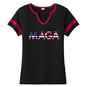 Original Trump Maga American Flag Maga America First Maga Ladies Halftime Notch Neck Tee