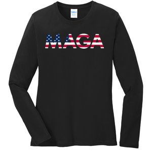 Original Trump Maga American Flag Maga America First Maga Ladies Long Sleeve Shirt