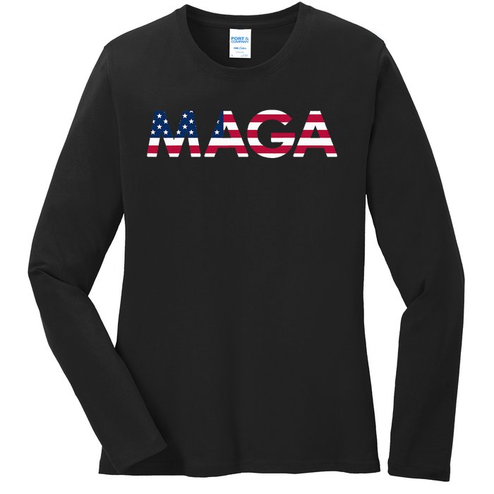 Original Trump Maga American Flag Maga America First Maga Ladies Long Sleeve Shirt