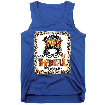 One Thankful Mama Messy Bun Fall Cute Thanksgiving Cool Gift Tank Top