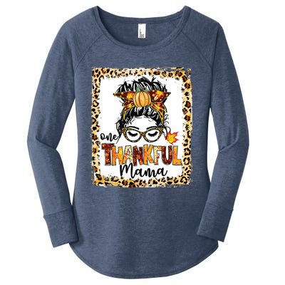 One Thankful Mama Messy Bun Fall Cute Thanksgiving Cool Gift Women's Perfect Tri Tunic Long Sleeve Shirt