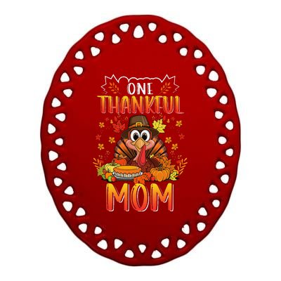 One Thankful Mom Matching Family Thankful Fall Thanksgiving Ceramic Oval Ornament