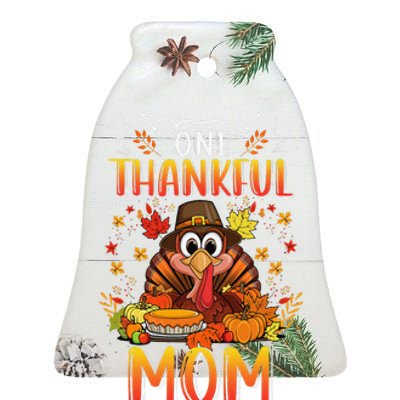 One Thankful Mom Matching Family Thankful Fall Thanksgiving Ceramic Bell Ornament