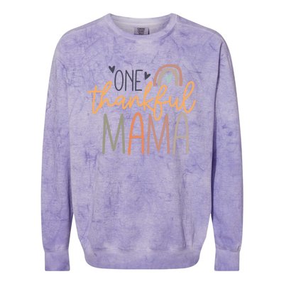 One Thankful Mama Vintage Rainbow Mama Life Thanksgiving Gift Colorblast Crewneck Sweatshirt