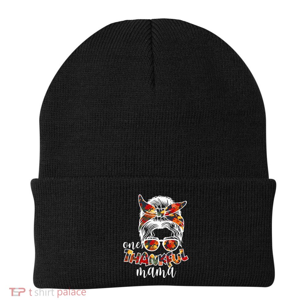 One Thankful Mama Fall Hair Bun Knit Cap Winter Beanie