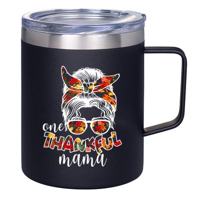 One Thankful Mama Fall Hair Bun 12oz Stainless Steel Coffee Mug