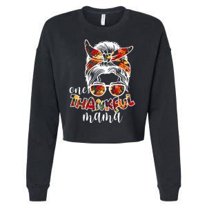 One Thankful Mama Fall Hair Bun Cropped Pullover Crew