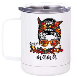 One Thankful Mama Fall Hair Bun 12 oz Stainless Steel Tumbler Cup