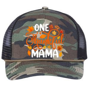 One Thankful Mama Funny Fall Autumn Thanksgiving Cool Gift Retro Rope Trucker Hat Cap