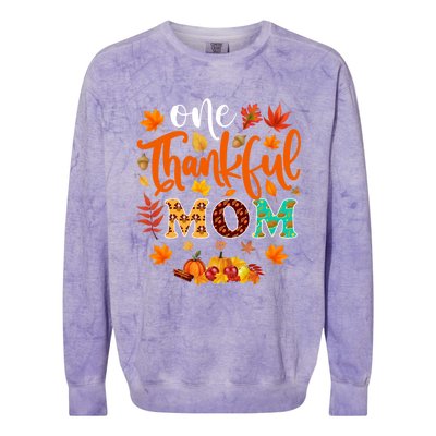 One Thankful Mom Cute Gift Funny Fall Autumn Thanksgiving Gift Colorblast Crewneck Sweatshirt