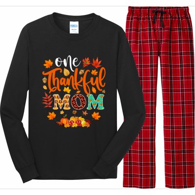 One Thankful Mom Cute Gift Funny Fall Autumn Thanksgiving Gift Long Sleeve Pajama Set