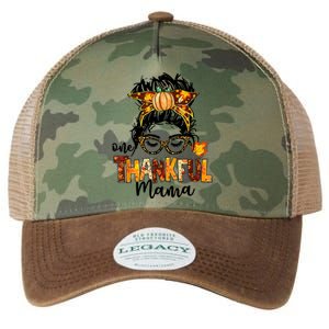 One Thankful Mama Funny Messy Bun Fall Autumn Thanksgiving Legacy Tie Dye Trucker Hat